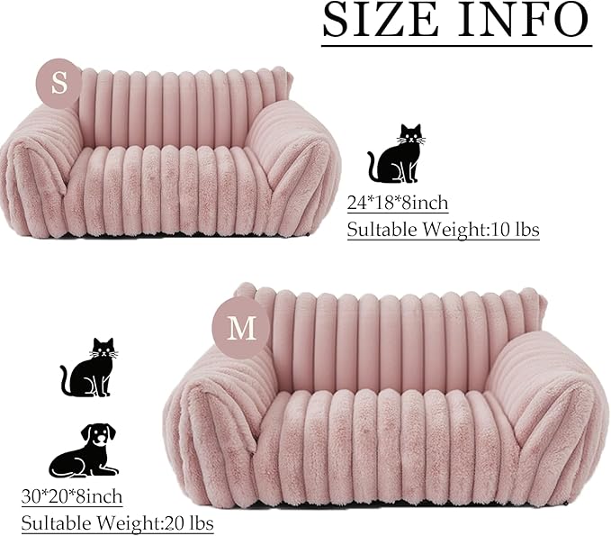 Cat Couch for Pets - Cute Cat Beds for Indoor Cats with Removable Cover, Washable Soft Corduroy Plush, Fluffy Supportive Pet Sofa Chair for Cats, 24 inch Pink