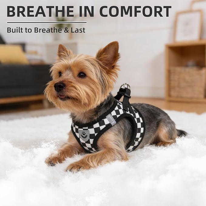 PUPTECK Adjustable Dog Harness Collar and Leash Set Step in No Pull Pet Harness for Small Medium Dogs Puppy and Cats Outdoor Walking Running, Checkered Black&White M