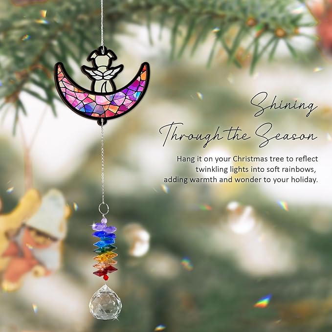 Pet Memorial Suncatcher - Dog & Rainbow Moon - Pets Loss Gift - Heartfelt Dog Suncatcher - Sympathy Paw Print Gifts - Remembrance Keepsake - Mother's Day for Dog Mom Dad