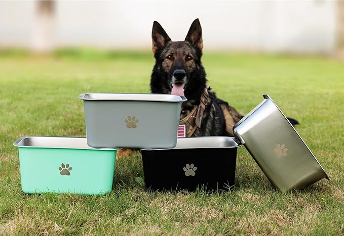 2.5 Gallons 40 Cup Non Slip Stainless Steel Large Dog Water Bowls, Outdoor Metal Dog Bowls Extra Large Breed, High Capacity Water Bowl for Big Giant Huge Dogs, Aqua