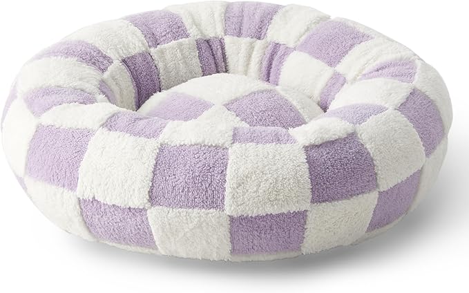 LE SURE Shown on TV Cat Beds for Indoor Cats - Round Donut Small Dog Bed Calming Gift for Pets, Cute Modern Home Decor Beds with Jacquard Shaggy Plush & Anti Slip Bottom, 20 Inch, Purple