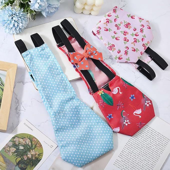 CREATCABIN 3Pcs 3 Styles Pet Duck Diapers Chicken Diaper Polyester Washable Waterproof Adjustable Reusable Duckling Clothes Accessories with Bow Tie for Indoor Chickens Birds Supplies 12.2 x 5 Inch