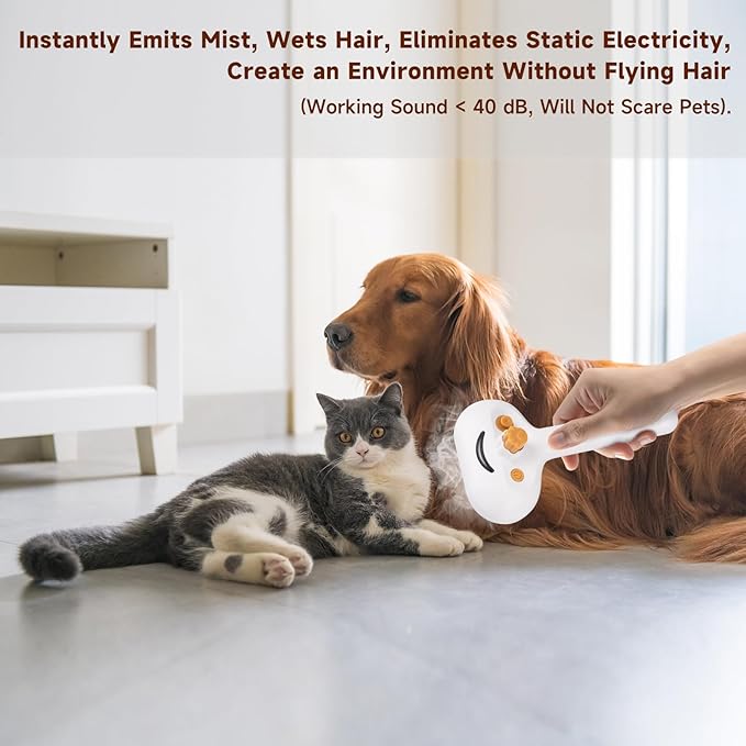 Pet Steam Brush for Dog & Cat – shower bath brush – Steam for Shedding & Grooming Water Brush for Long & Short Haired Pets Spritz Defur Comb 3-in-1 Spray Hair Removal Comb Includes