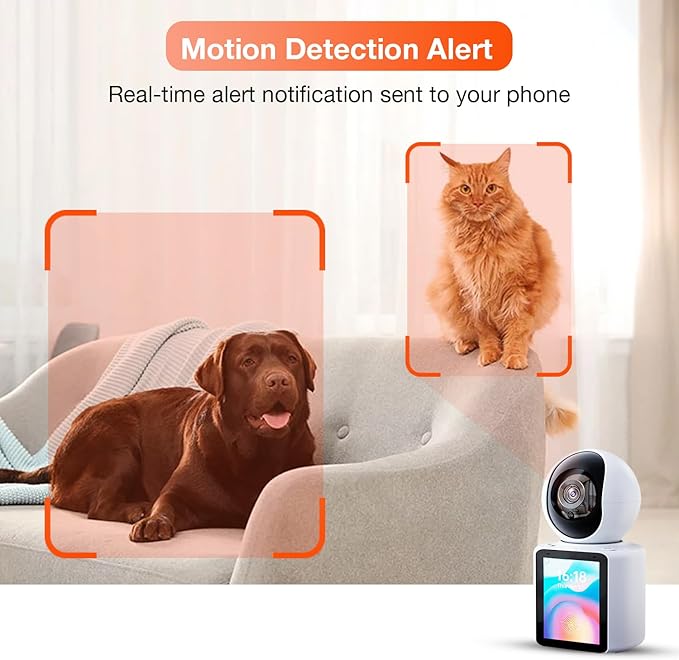 2 Way Video Calling Camera, Dog Camera with Phone App, 2.4G WiFi Only, 360° PTZ Pet Monitor Cam with Speaker, 2.8" Display Doggy Cam, Motion Detector, 1 Click Call, in-House Monitoring Pet/Baby/Nanny