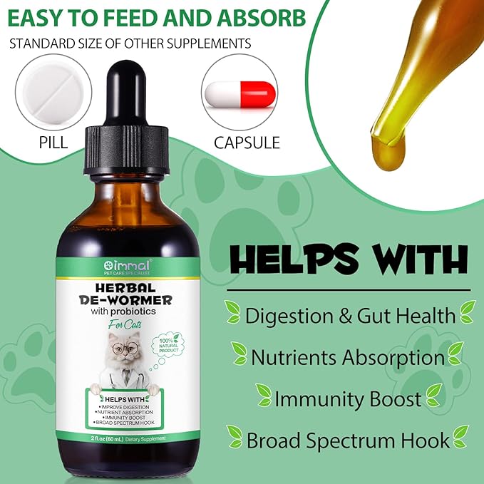 2 Pack Specifically Formulated for Cats,Cats Natural Broad Spectrum Treatment with Probiotics, Herbal Cleanse,Digestive Support for All Cat Breeds,Gut Health, Puppy & Kitten,Supplement Drops for Cat