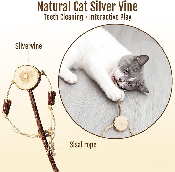 3 PCS Natural Catnip Cat Toys Set - Cat Nip Chew Toy with Silver Vine & Sisal Rope for Kitten Teething, Dental Care, Anxiety Relief - Durable Cat Toy for Indoor Cats, Kittens to Adults