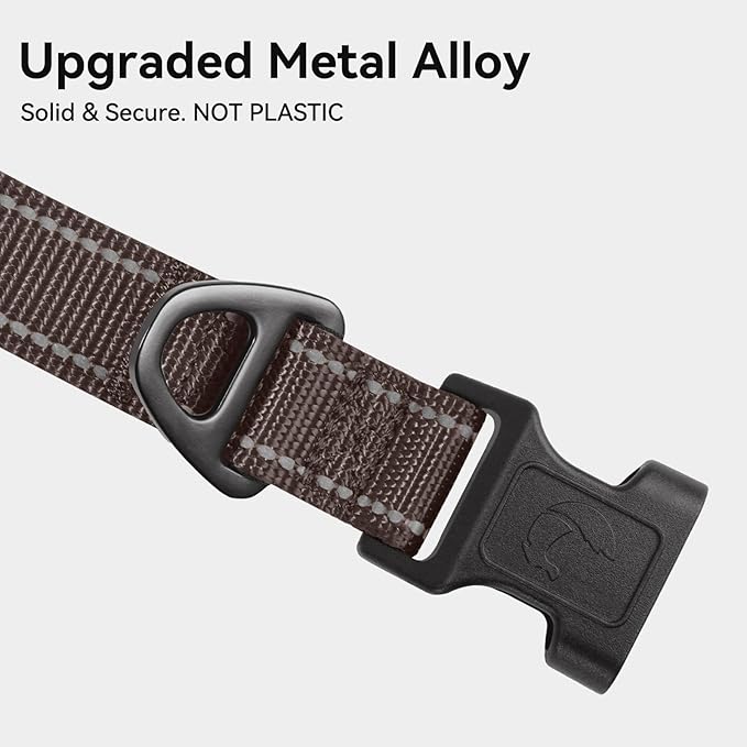 Joytale Reflective Dog Collar, Soft Neoprene Padded, Metal D-Ring, Nylon Pet Collar Adjustable for Large Dogs, Brown, Large