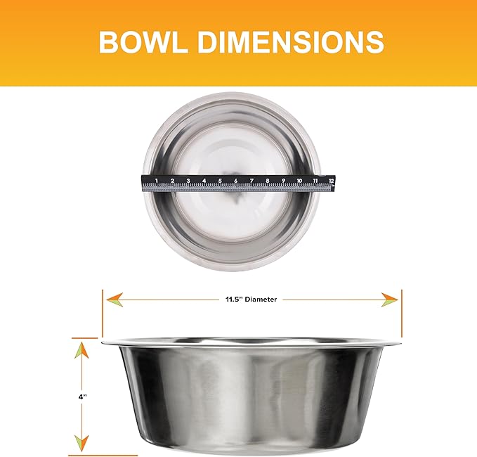 Neater Pet Brands 16 Cup (128 oz.) Stainless Steel Dog Bowls, Set of 2 Metal Bowls for Large Breed, Large Dog Water Bowl or Food Bowl for Indoors or Outdoors, Dishwasher Safe Dish for Extra Big Dogs