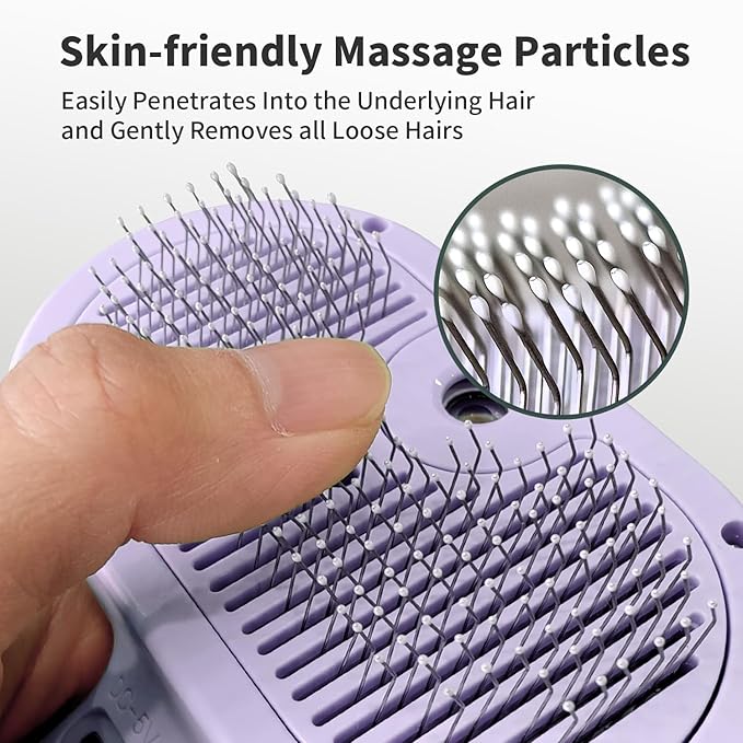Pecait 3-in-1 Self-Cleaning Brush for Shedding Dogs and Cats - Removes Static, Tangles, and Loose Hair (Purple)