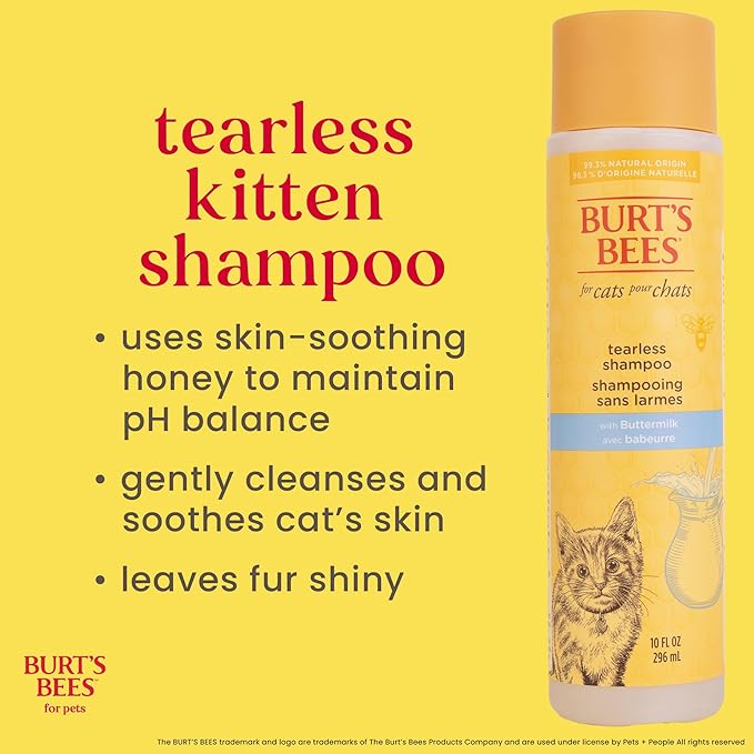 Burt's Bees for Pets Tearless Kitten Shampoo with Buttermilk, 99.3% Natural Origin Formulas, Pet Cleanser for Cats, Gentle Cat Wash for Itchy Skin, 6pk, 10 oz