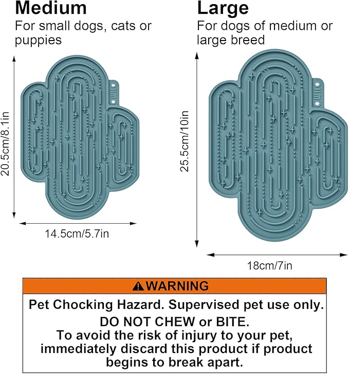 OHMO Lick Mat for Dogs and Cats Large(2 Pack) Cactus Design Easy to Clean Pet Slow Feeder with Suction Cups, for Anxiety Relief and Boredom Reduction