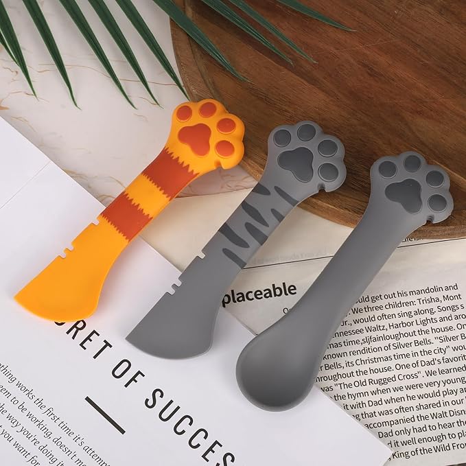 TOYMIS 3pcs Dog Cat Food Spoon, Cute Spoon for Wet Food Silicone Can Opener Multifunctional Pet Spatula Scoop Mixing Spoons for Cat Dog Supplies (Gray, Yellow, Dark Gray)