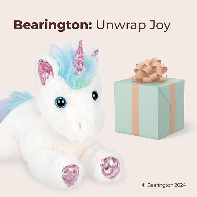 Bearington Rainbow Shimmers Unicorn Stuffed Animal - 10" Fluffy and Cuddly White Stuffed Unicorn Plush with Soft Plush Fur for Play and Cuddles - Adorable Rainbow Stuffy Gift for Toddlers and Kids