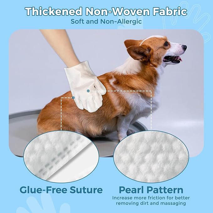 Vannon Portable Pet Bathing Wipes for Dogs & Cats, Cleaning & Odor-Controlling Extra Thick Grooming Glove Wipes for Daily Care and Traveling, Rinse Free, Nourish Fur, Individually Packaged, 20 PCS