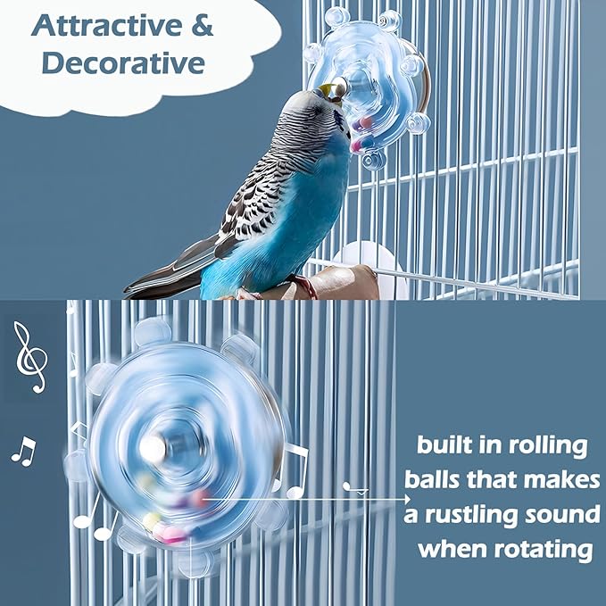 Bird Toys for Parakeets, Colorful Parakeet Toys Wheel, Interactive Spinner Rattle Parrot Toy, Cockatiel Toy for Bird Cage, Chewing Exercise for Conure, Budgies Enrichment Toy (4pcs, Rondom Color)