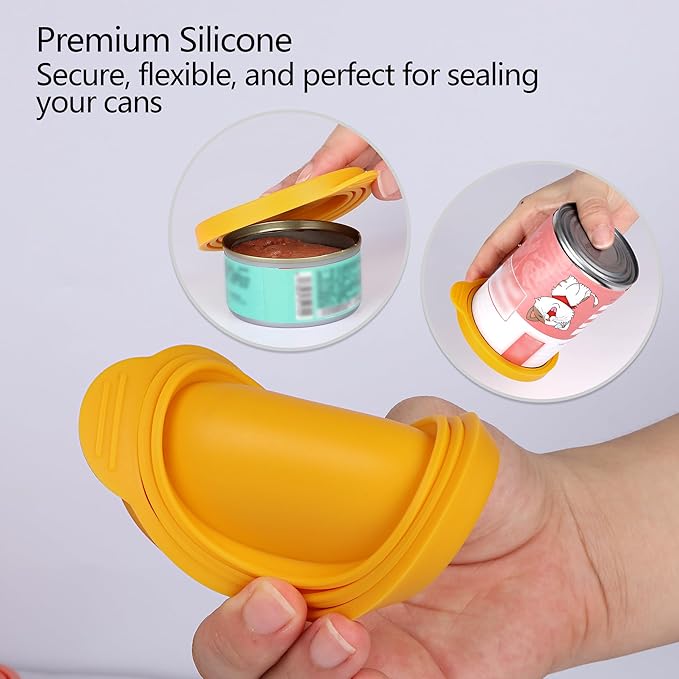 Silicone Pet Food Can Covers - Airtight Lids for Dog & Cat Wet Food Storage, Bone Appetit Food Savers for Freshness (Yellow Mango 2 Pack)