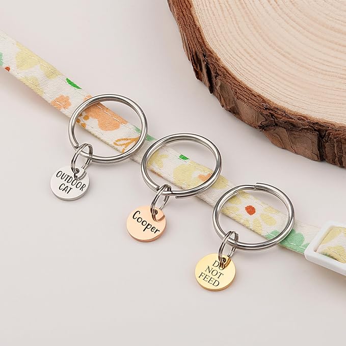 Anavia Small Size Dog Cat ID Tags, Small/XS Personalized Color Plated Stainless Steel Puppy Kitten Name Tags, Customized Engraved Nameplate Pet Collar Tag (Gold, XS-Round)
