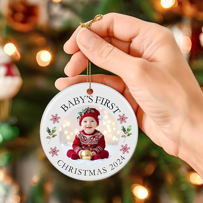 Baby's First Christmas Ornament 2026, Personalized Photo Ornaments for Christmas Tree, Custom Name Keepsake Ornament for Newborn, New Baby Gift, Xmas Tree Decoration