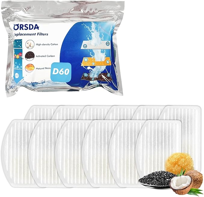 ORSDA Cat Water Fountain Filters, Carbon and Resin Filters ONLY for 100oz/3L Automatic Pet Fountain Dog Water Dispenser, 3 Triple Filtration System（12 Pcs）