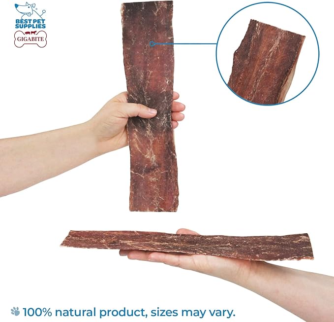 GigaBite Beef Esophagus Dog Treats - Natural Gullet Sticks for Dogs, High Protein Single Ingredient Dog Chews, Rawhide Free Dental Dog Treats for All Dog Breeds - Strips (10 inch), Pack of 18