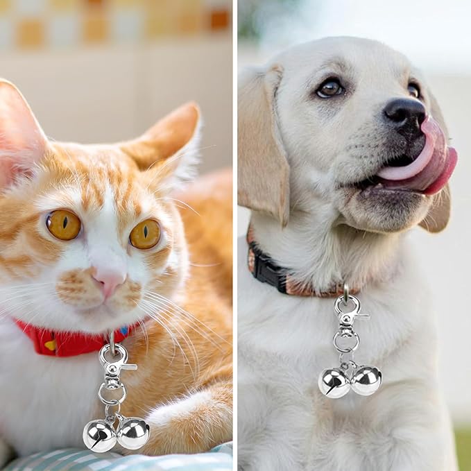 EXPAWLORER Pet Bells for Dog Cat Collar Charm - 2 Pack Cat Collar Accessories Bells Loud, Pet Jingle Ornament Training Pendant Neck Decoration, Tracker for Saving Birds, Silver M