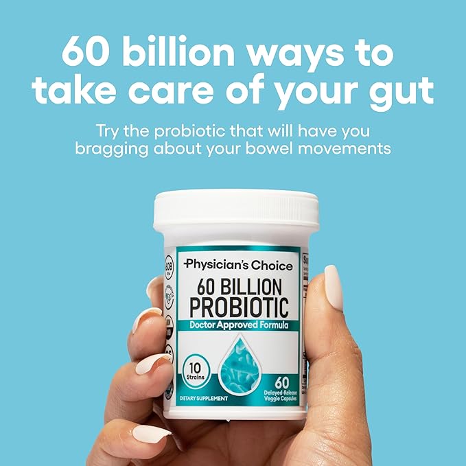 Physician's CHOICE Probiotics 60 Billion CFU - 10 Strains + Organic Prebiotics - Immune, Digestive & Gut Health - Supports Occasional Constipation, Diarrhea, Gas & Bloating - for Women & Men - 60ct