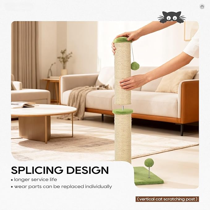 Dkelincs 33" Tall Cat Scratching Post Premium Sisal Kitten Scratcher with Hanging Ball for Indoor Cats, Cat Scratch Post for Living Room & Bedroom, Ideal for Cats at All Ages (Green, 33 Inch)