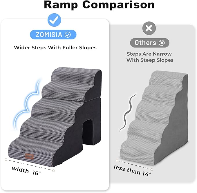 Dog Ramp for Large Dogs - 24" H 5 Steps Pet Stairs for High Bed with Tunnel 2 in 1 with Zippers Suitable, Indoor Cat Ladders with Non-Slip Bottom, Black