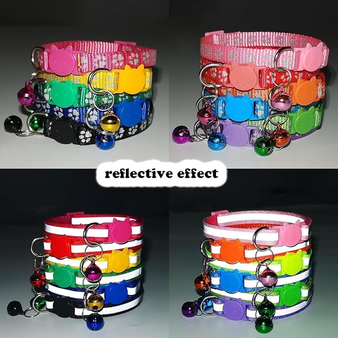 2 Pack Breakaway Cat Collar with Bells, Red Reflective Kitten Collars Claw Print Safety Buckle Adjustable for Girl and Boy Kitty Pets