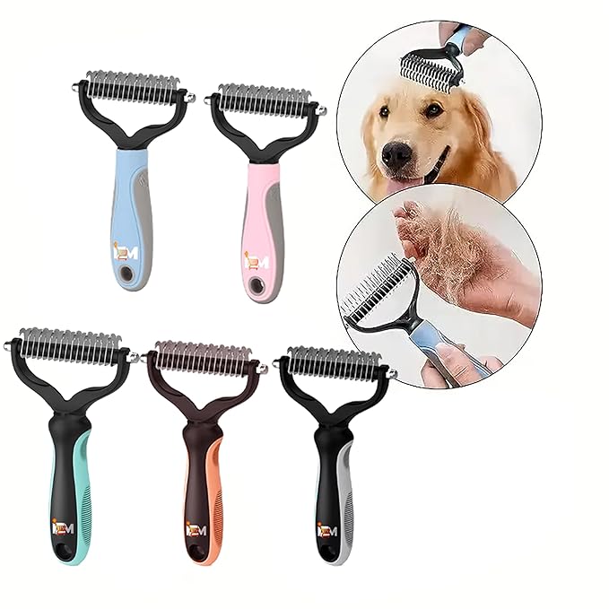 2-Sided Dematting & Deshedding Comb for Dogs & Cats – Undercoat Detangler Brush for Shedding, Matted Hair & Fur Remover Tool, Ergonomic Handle for Stress-Free Pet Grooming (Pink)