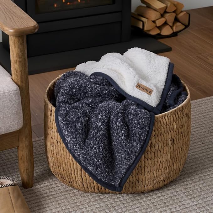 BEARPAW Sherpa Throw Blanket - Ultra Soft Plush Warm Reversible Fluffy Blanket for Bed Couch Sofa & Living Room Decor, House Decor, Room Decor Gifts for Women - 50"x70", Gray (Valley) (Blue)