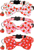JarThenaAMCS 3Pcs Strawberry Cat Collar Pink Red Fruit Bowtie Collar with Breakaway Bell Cute Adjustable Kitten Collars for Summer Girl Boy Cat Small Pet
