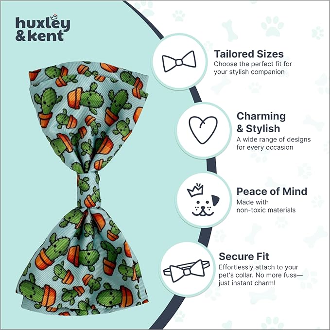 Huxley & Kent Pet Bow Tie for Dogs & Cats - Adjustable Hook & Loop Collar Accessory - Cute & Comfortable for Holidays & Celebrations - I'm Prickly Cactus, Large