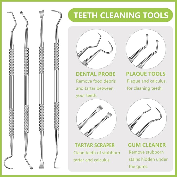 8 Pcs Dental Tools Pet Dog Teeth Cleaning Tool Kit, Stainless Steel Dental Picks Mouth Mirror Tooth Scraper Plaque Tartar Remover, Pets Oral Care Hygiene Set for Dogs and Cats Use with Case