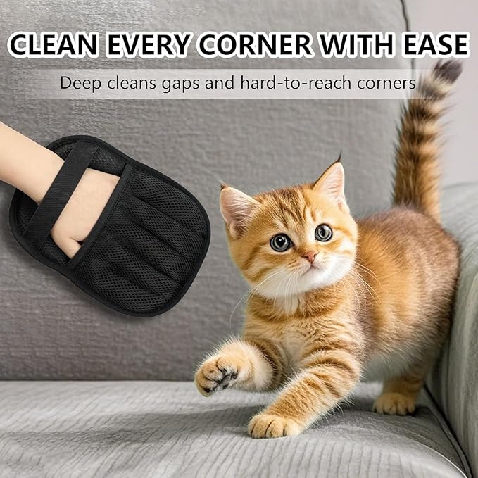 Upgraded Pet Hair Removal Gloves for Cats & Dogs, Five-Finger Electrostatic Reusable Magic Brush for Effortless Pet Hair Remover Tool on Carpet, Clothing, Laundry, Couch, Car Seat (Black)