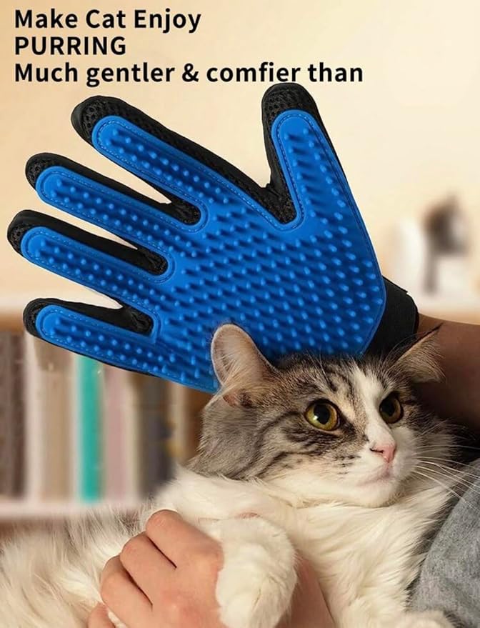 2-in-1 Pet Grooming Gloves & Deshedding Tool for Dogs & Cats – Gentle Undercoat Rake, Reduces Shedding, Tangles & Mats – Ideal for Long & Short Hair Breeds