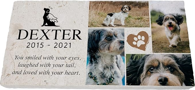 Personalized Pet Memorial with Keepsake Photo on Limestone - Headstones, Garden Stones, and Grave Markers for Dogs - Dog Memorial Stone, Pet Memorial Gifts - 12”x 6”x1.25" (A. Dexter Design)