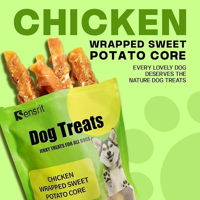 Chicken Wrapped Sweet Potato Dog Treats - 10 Oz (285g) Natural Jerky Treats, High Fiber Sweet Potato Core Wrapped in Real Chicken Breast, Healthy Training Rewards for All Dogs