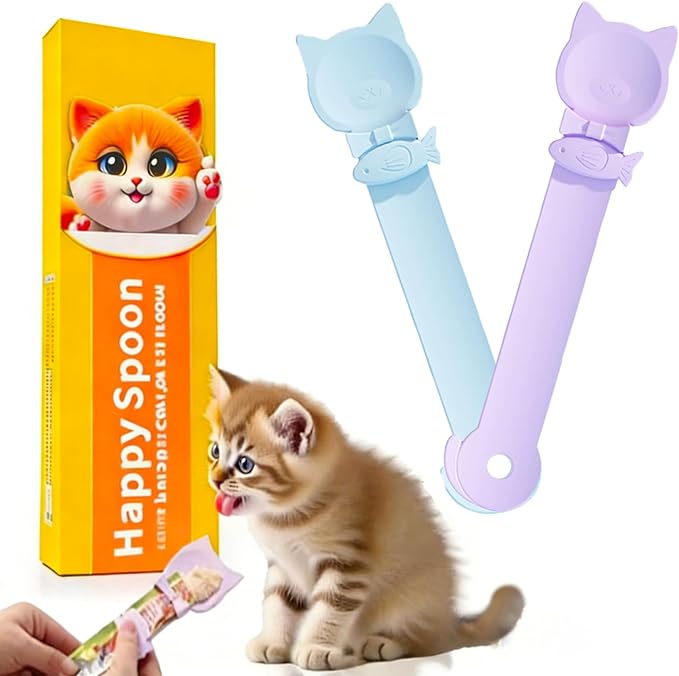LICKJIMO-2PCS Cat Treat Dispenser,Multi Function Spoon for Churu Lickable Cat Treats,Cat Treat Spoon for Lickable Cat Treats Squeeze up,Food Dispenser Cat Feeder,Cat Food Spoon Big Size(2 Color)