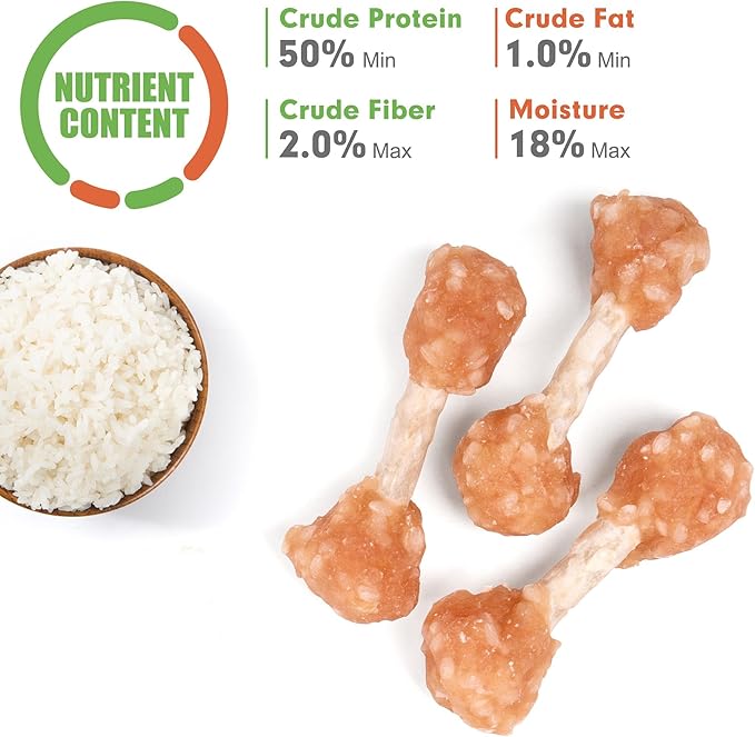 MON2SUN Dog Treats, 16oz Mini Rawhide Chews, Chicken Dumbbells with Rice for Small Dogs & Toy Breed, Crunchy and Healthy (2.5 Inch 30 Count) (Pack of 2)