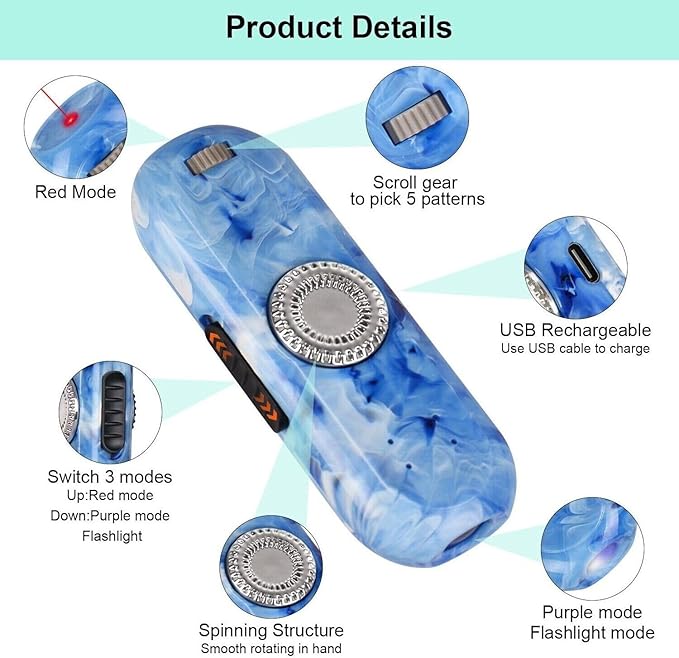 TBTeek Cat Toy, Finger Rotatable, 3 Modes, 5 Fun Patterns, Rechargeable, Portable Dog Kitten Cat Toy for Indoor Cats Chasing and Exercise