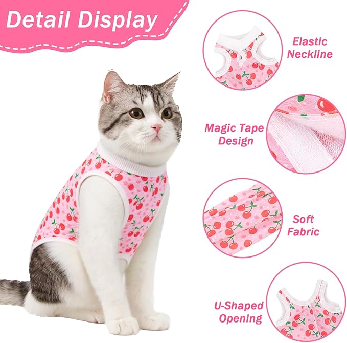 Coppthinktu Cat Recovery Suit Female Cats Onesie for Cats, Breathable Cat Surgery Suit for Surgical Abdominal Wounds Skin Diseases, Cute Kitten Spay Recovery Suit E-Collar Alternative Anti Licking