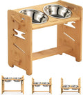 Vantic Elevated Dog Bowls, Adjustable Raised Dog Bowl Stand for Medium Sized Pet, Sturdy Bamboo Food Feeder with 2 Stainless Steel Dishes, Natural