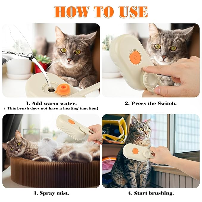 Cat Steam Brush for Shedding – Rechargeable Steam Pet Brush Flea, Anti-Static, Massage, Comb Cleaning All in One Pet Grooming Comb Hair Removal Tool for Cats and Dogs (2 PCS White Brown)