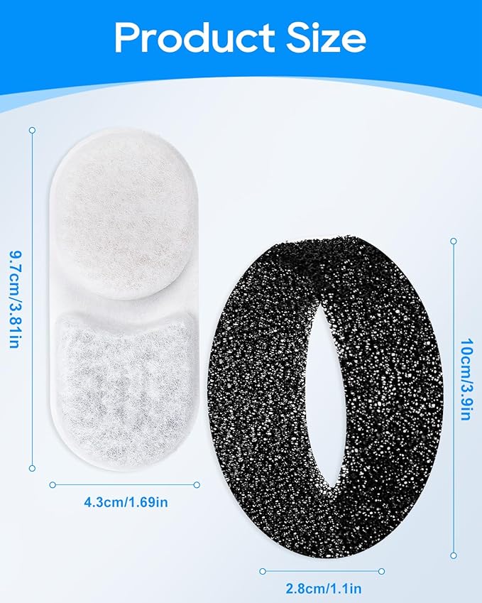 Filters for Cat Water Fountain Compatible with APAUK Automatic 108oz/3.2L, Cat Filters for Water Fountain with Sponges 8+8 Pack,8 Carbon Filter & 8 Pre-Filter Sponges