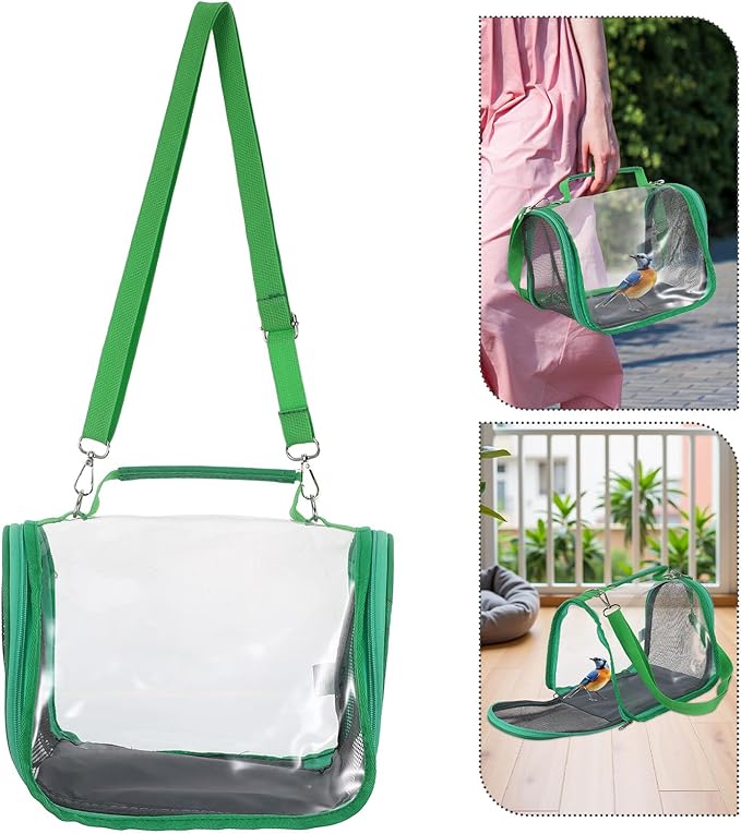 Portable Outing Bird Carrier Cage for Small Birds, Lightweight Parakeet and Lizard Carrying Cage with Strap and Handle, Green Small Size for Hiking and Vacation Trips