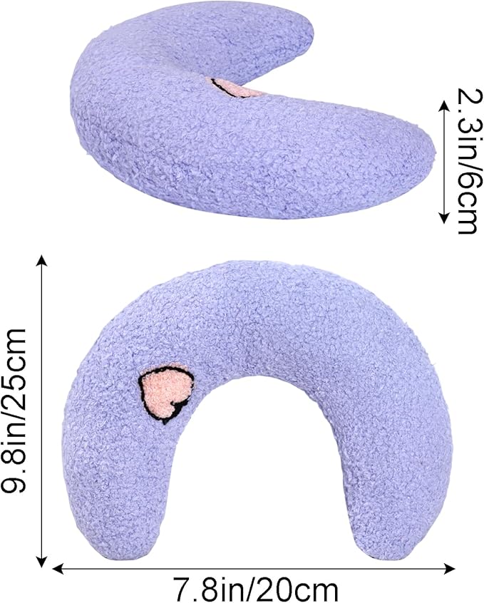 Lystaii Cat Calming Pillow for Indoor Pet Small Dog Calming Pillow Soft Fluffy Cat Bed Dog Neck Toy Half Donut Anxiety Relief Toy with Cute Embroidery Pattern (Purple, Peaches)
