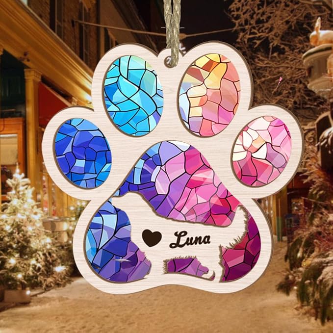 NAZENTI Dog Memorial Suncatcher, Dog Paw Rainbow Ornament, Pet Loss Suncatcher, Gifts for Dog Lovers, Dog Memorial Ornament A7