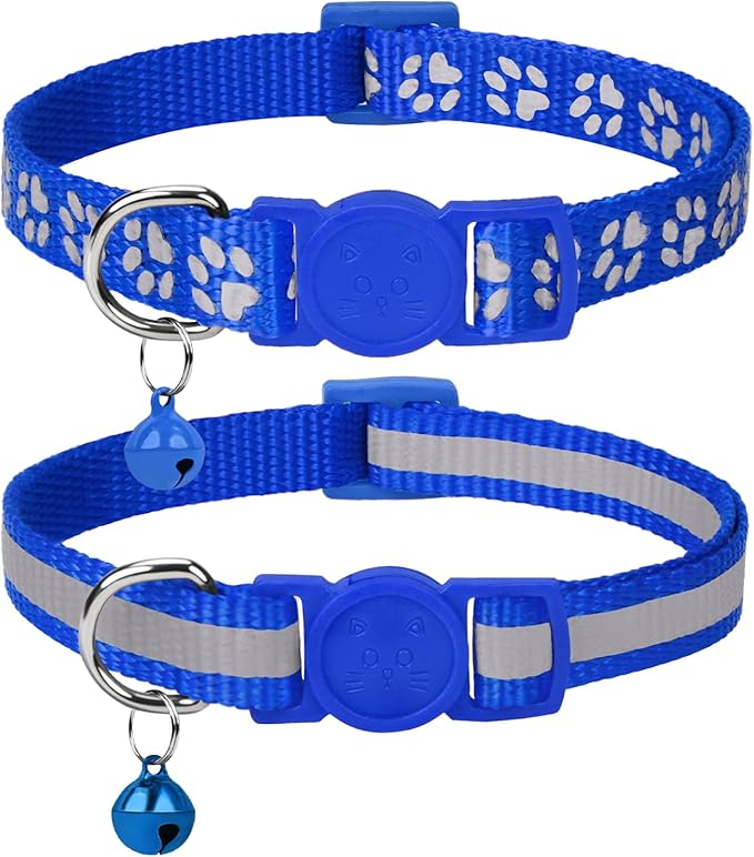 Taglory Reflective Cat Collar Breakaway with Bell, High Visibility Night Strip, Lightweight Adjustable Nylon Collar for Boy Girl Cats, 2 Pack, 7.5-12.5 Inch, Navy Blue