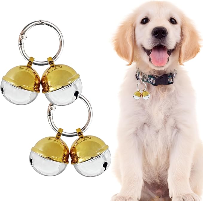 Bells for Dog Collars with Easy Clip Clasps, Suitable for Medium to Large Dogs, Extra Loud Pet Tracker, Durable Collar Charms (Gold & Silver, 2 Pack)
